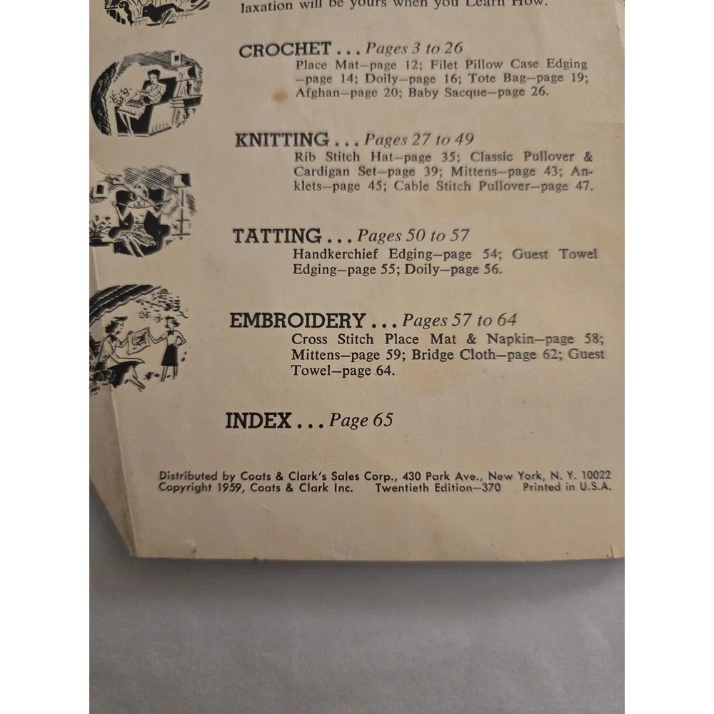VTG 1959 Coats & Clark's Learn How Book No. 170-B Crochet Knitting Tatting Craft